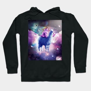 Outer Space Galaxy Kitty Cat Riding On Llama Hoodie